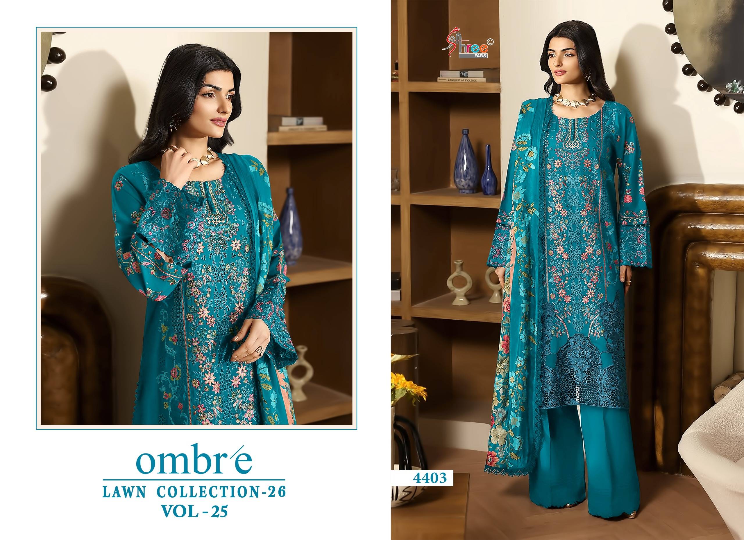 OMBRE LAWN COLLECTION VOL-25 By Shree fabs 4401 To 4406 Series Designer Pakistani Suits Beautiful Fancy Stylish Colorful Party Wear & Occasional Wear Pure Cotton Print With Embroidery Dresses At Wholesale Price